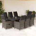 Set mobilier grădină cu perne, 9 piese, gri, poliratan GartenMobel Dekor