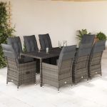 Set mobilier grădină cu perne, 9 piese, gri, poliratan GartenMobel Dekor
