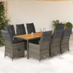 Set mobilier grădină cu perne, 9 piese, gri, poliratan GartenMobel Dekor