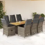 Set mobilier grădină cu perne, 9 piese, gri, poliratan GartenMobel Dekor