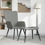 Scaun de relaxare cu taburet, gri deschis, catifea GartenMobel Dekor