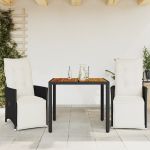 Set bistro cu perne, 3 piese, negru, poliratan GartenMobel Dekor
