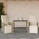Set bistro de grădină, 3 piese, cu perne, bej, poliratan GartenMobel Dekor