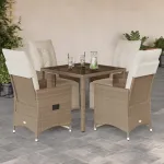 Set bistro de grădină, 5 piese, cu perne, bej, poliratan GartenMobel Dekor