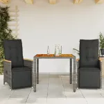 Set bistro de grădină cu perne, 3 piese, gri, poliratan GartenMobel Dekor
