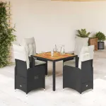 Set bistro de grădină cu perne, 5 piese, negru, poliratan GartenMobel Dekor