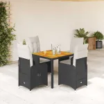Set bistro de grădină cu perne, 5 piese, negru, poliratan GartenMobel Dekor
