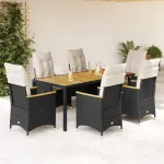 Set mobilier de grădină cu perne, 7 piese, negru, poliratan GartenMobel Dekor