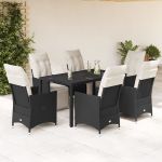 Set mobilier de grădină cu perne, 7 piese, negru, poliratan GartenMobel Dekor