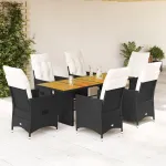 Set mobilier de grădină cu perne, 7 piese, negru, poliratan GartenMobel Dekor