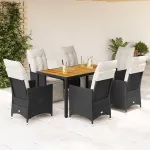 Set mobilier de grădină cu perne, 7 piese, negru, poliratan GartenMobel Dekor