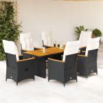 Set mobilier de grădină cu perne, 7 piese, negru, poliratan GartenMobel Dekor