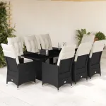 Set mobilier de grădină cu perne, 9 piese, negru, poliratan GartenMobel Dekor