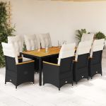 Set mobilier de grădină cu perne, 9 piese, negru, poliratan GartenMobel Dekor