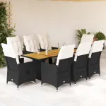 Set mobilier de grădină cu perne, 9 piese, negru, poliratan GartenMobel Dekor