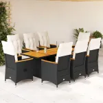 Set mobilier de grădină cu perne, 9 piese, negru, poliratan GartenMobel Dekor