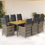 Set mobilier grădină cu perne, 9 piese, gri, poliratan GartenMobel Dekor
