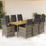 Set mobilier grădină cu perne, 9 piese, gri, poliratan GartenMobel Dekor