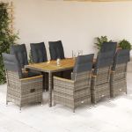 Set mobilier grădină cu perne, 9 piese, gri, poliratan GartenMobel Dekor