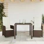 Set bistro de grădină, 3 piese, cu perne, maro, poliratan GartenMobel Dekor