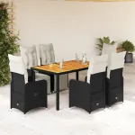 Set bistro de grădină, 7 piese, cu perne, negru, poliratan GartenMobel Dekor