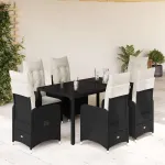 Set bistro de grădină, 7 piese, cu perne, negru, poliratan GartenMobel Dekor