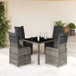 Set bistro de grădină cu perne, 5 piese, gri, poliratan GartenMobel Dekor