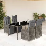 Set bistro de grădină cu perne, 5 piese, gri, poliratan GartenMobel Dekor