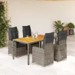 Set bistro de grădină cu perne, 5 piese, gri, poliratan GartenMobel Dekor