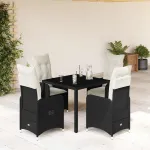 Set bistro de grădină cu perne, 5 piese, negru, poliratan GartenMobel Dekor