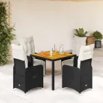 Set bistro de grădină cu perne, 5 piese, negru, poliratan GartenMobel Dekor