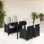 Set bistro de grădină cu perne, 5 piese, negru, poliratan GartenMobel Dekor