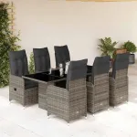 Set bistro de grădină cu perne, 7 piese, gri, poliratan GartenMobel Dekor