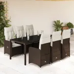 Set bistro de grădină cu perne, 7 piese, maro, poliratan GartenMobel Dekor