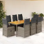 Set bistro de grădină cu perne, 9 piese, gri, poliratan GartenMobel Dekor