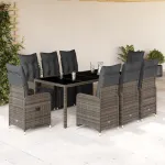 Set bistro de grădină cu perne, 9 piese, gri, poliratan GartenMobel Dekor