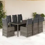 Set bistro de grădină cu perne, 9 piese, gri, poliratan GartenMobel Dekor