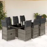 Set bistro de grădină cu perne, 9 piese, gri, poliratan GartenMobel Dekor