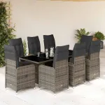 Set bistro de grădină cu perne, 9 piese, gri, poliratan GartenMobel Dekor
