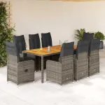 Set bistro de grădină cu perne, 9 piese, gri, poliratan GartenMobel Dekor