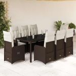 Set bistro de grădină cu perne, 9 piese, maro, poliratan GartenMobel Dekor
