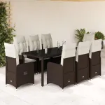 Set bistro de grădină cu perne, 9 piese, maro, poliratan GartenMobel Dekor