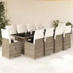 Set bistro de grădină, 11 piese, cu perne, bej, poliratan GartenMobel Dekor