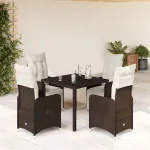 Set bistro de grădină, 5 piese, cu perne, maro, poliratan GartenMobel Dekor