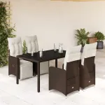 Set bistro de grădină, 5 piese, cu perne, maro, poliratan GartenMobel Dekor