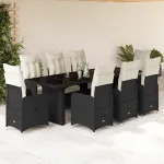Set bistro de grădină, 9 piese, cu perne, negru, poliratan GartenMobel Dekor