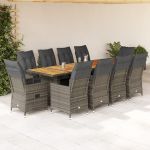 Set bistro de grădină cu perne, 11 piese, gri, poliratan GartenMobel Dekor