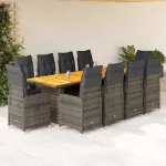 Set bistro de grădină cu perne, 11 piese, gri, poliratan GartenMobel Dekor