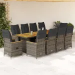Set bistro de grădină cu perne, 11 piese, gri, poliratan GartenMobel Dekor