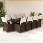 Set bistro de grădină cu perne, 11 piese, maro, poliratan GartenMobel Dekor